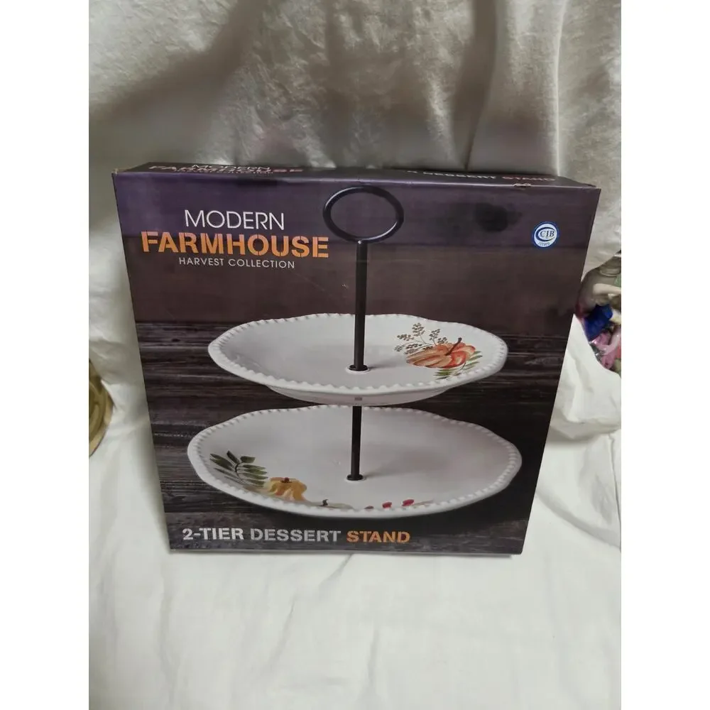2022 MODERN FARMHOUSE 2 Tier Dessert Tray Harvest Collection NEW